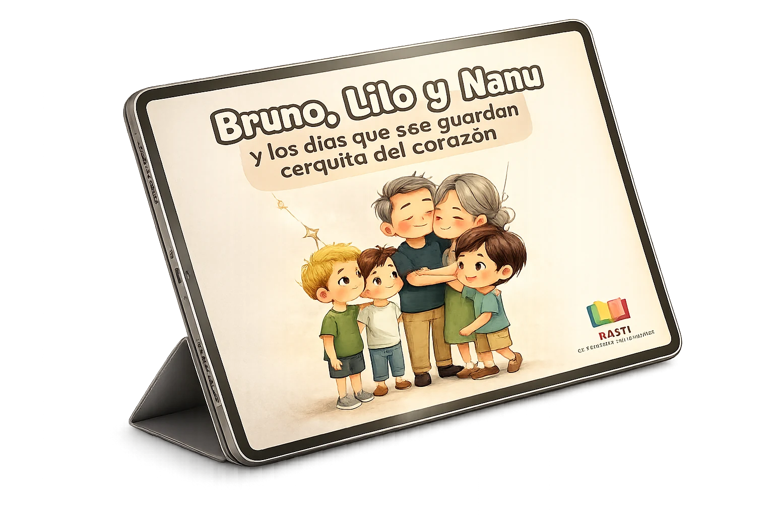 Cuento Rasti en formato digital, abierto en tablet